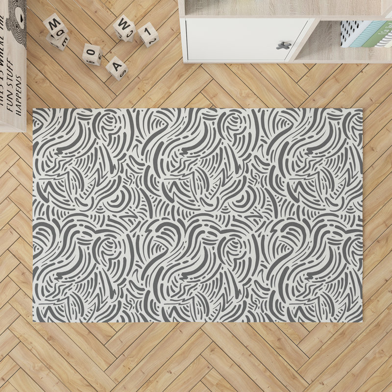 Tapis de jeu Cozy Swirl, Ivoire/gris anthracite, Rectangle 5 pi x 7 pi