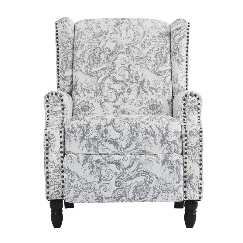 Fauteuil inclinable manuel rembourré à oreilles avec garniture Naihead et pieds en bois massif en forme de vase