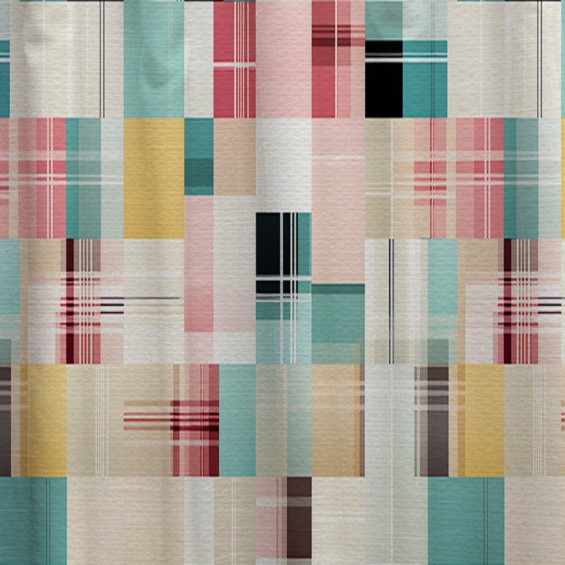 Ayak Vintage Pastel Checks Pattern - Plaid Velvet Curtain - Room darkening - 1 panel, 52" W x 63" L