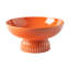 Ribbed Pedestal Fruit Bowl, Wide Basin, Glazed Orange Ceramic 11 Inch