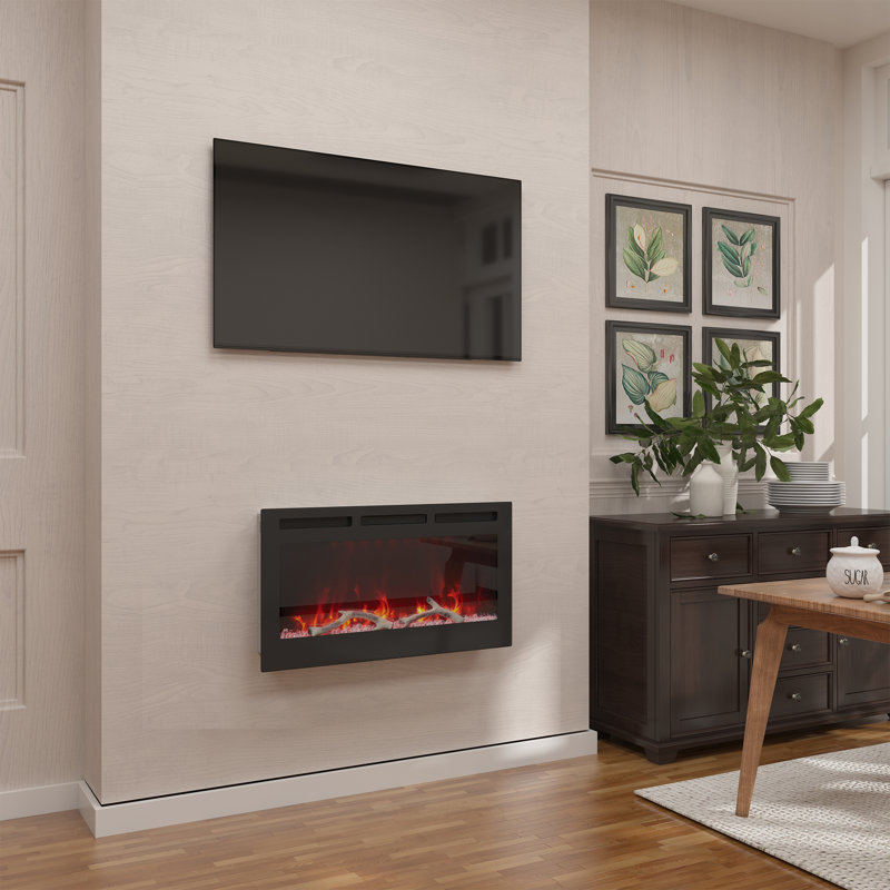 Hwang Wall Mounted/Recessed-in Ultra-Thin Electric Fireplace, 18" H x 36" W x 4.45" D