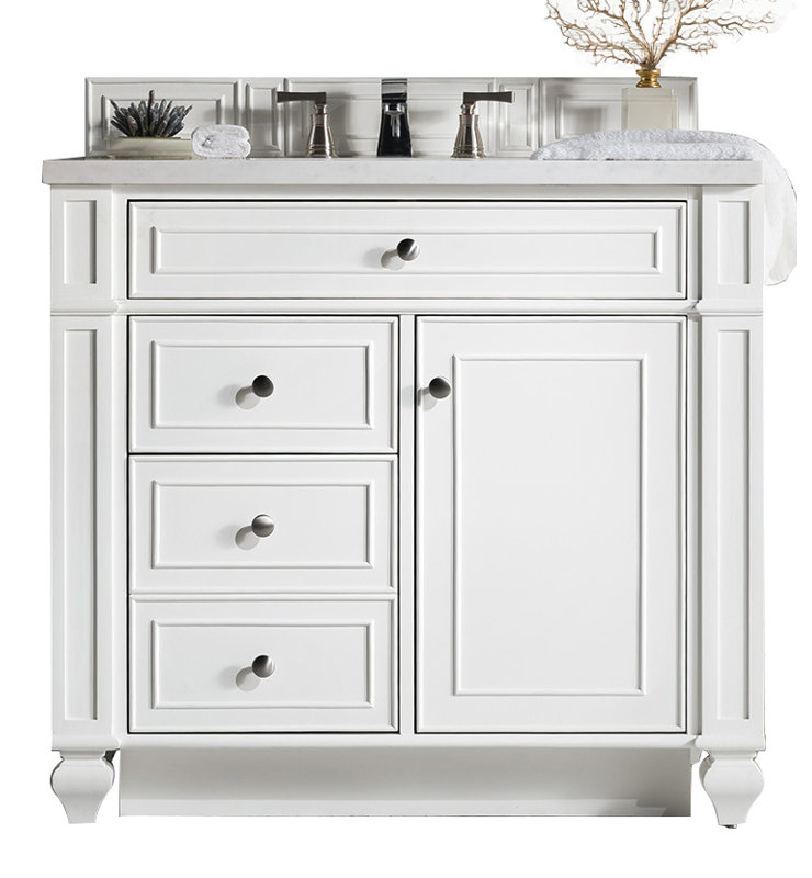 Bristol 36'' W Single Vanity, Bright White, Parisien Bleu Quartz, 8" Widespread