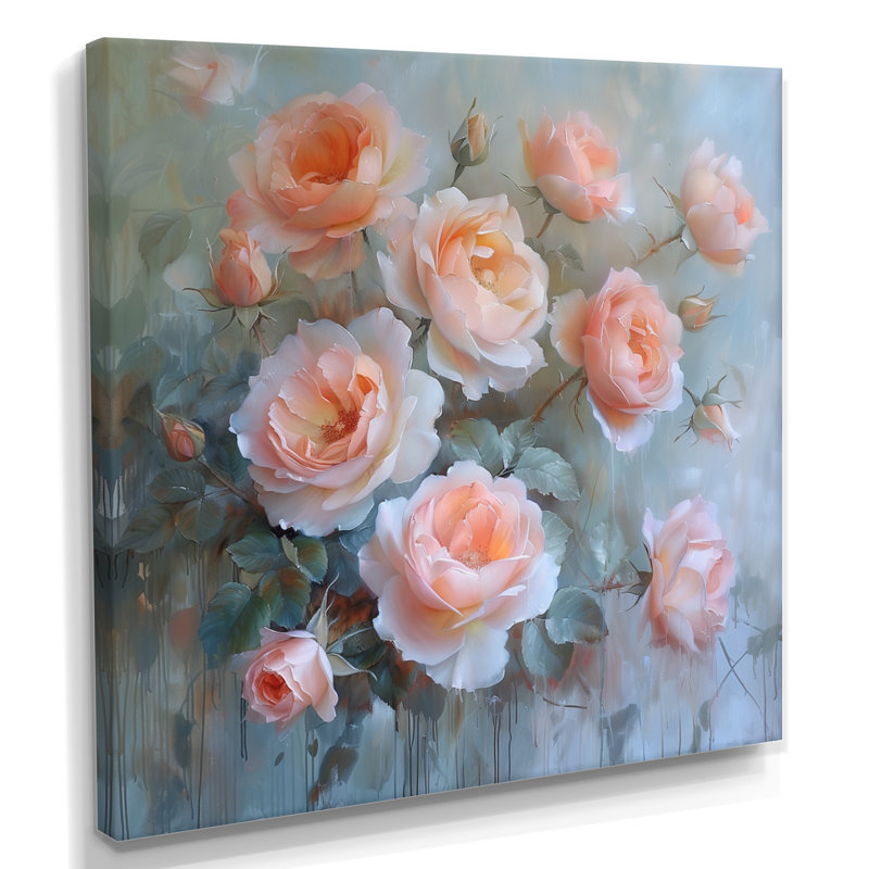 Décoration murale rose, vert, féminin, roses I - Roses, Toile tendue, 16" H x 16" W