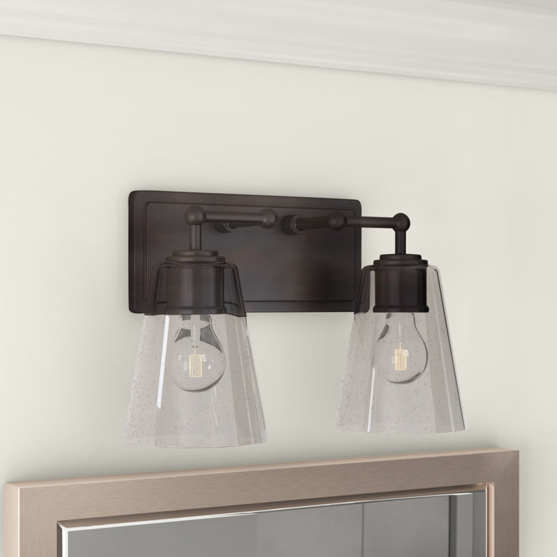 Dimmable Vanity Light, Brushed Nickel, Clear Seeded Glass, 2