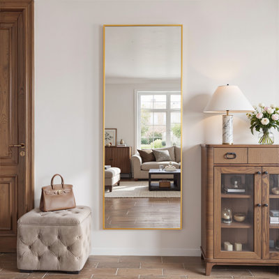 Miroir surdimensionné sur toute la longueur avec support, miroir sur pied corps entier, miroir de plancher avec miroir mural rectangulaire en alliage d'aluminium