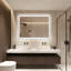  Miroir de salle de bain noir avec cadre noir à DEL rétroéclairé avec antibuée, luminosité réglable, 3 températures de couleur et verre trempé-129700516