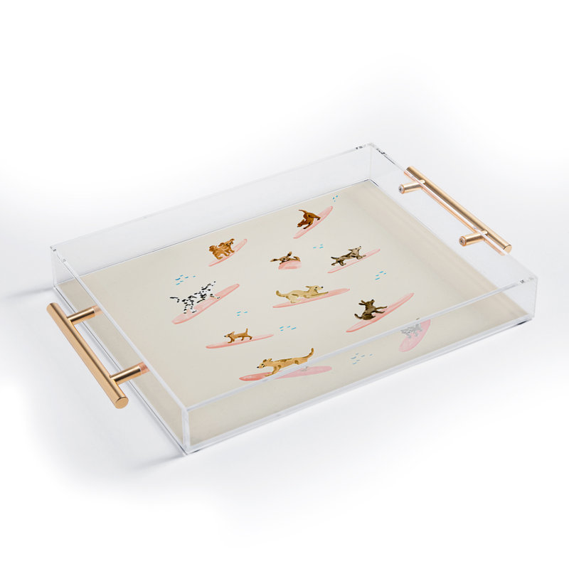 Sabina Fenn Illustration Dogs Surfing Acrylic Tray