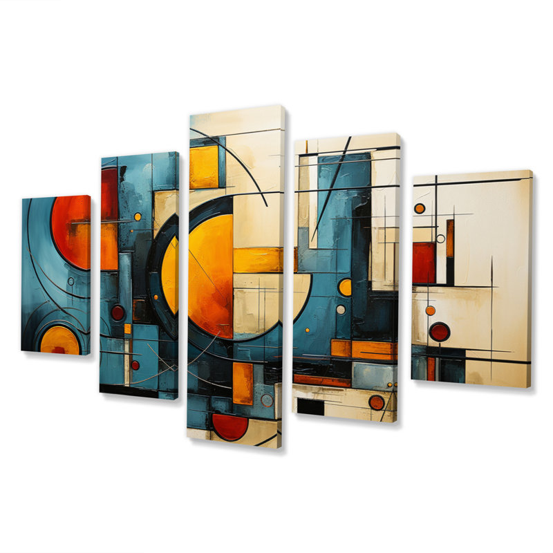 «Electric Array III», art mural abstrait sur toile, 5 panneaux