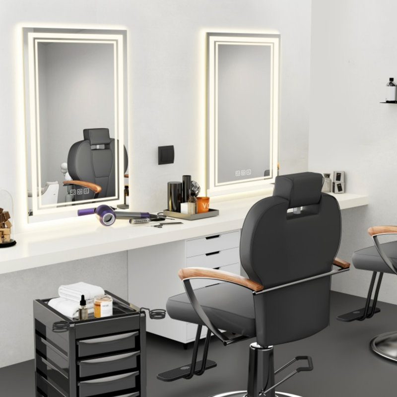 Miroir de salle de bain 5 mm à DEL 36 po x 28 po, 3 couleurs à intensité variable, 5 minutes, avant et rétroéclairé, Cri90 +, fonction mémoire installée en 36 po x 28 po pour la salle de bain, Hd, luminosité réglable, équipé