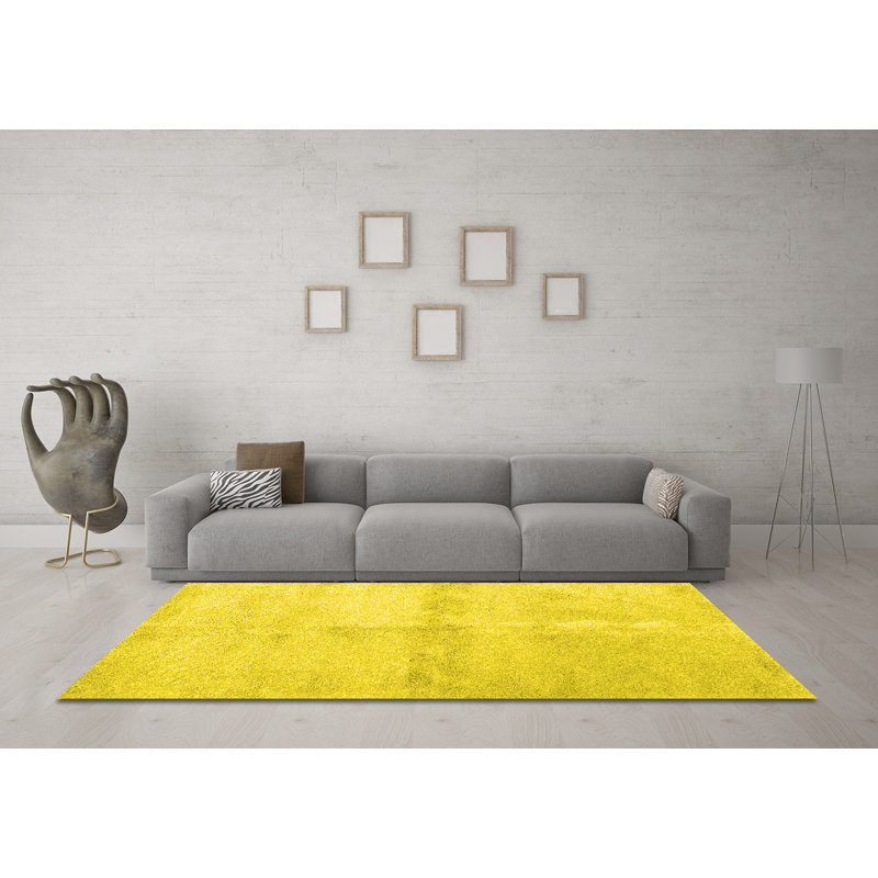 Tapis contemporains jaunes lavables à la machine 2053, Rond 8 pi