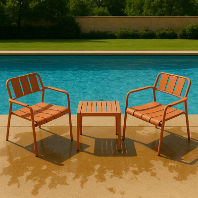 Summer- 2-Piece PP Single-Seater Chairs + Coffee Table Set – Indoor/Outdoor Multi-Purpose Furniture For Living Room,Balcony,Beach (No Assembly Chairs, Easy Setup Table) – Polypropylene, Apricot Brown, Chair
