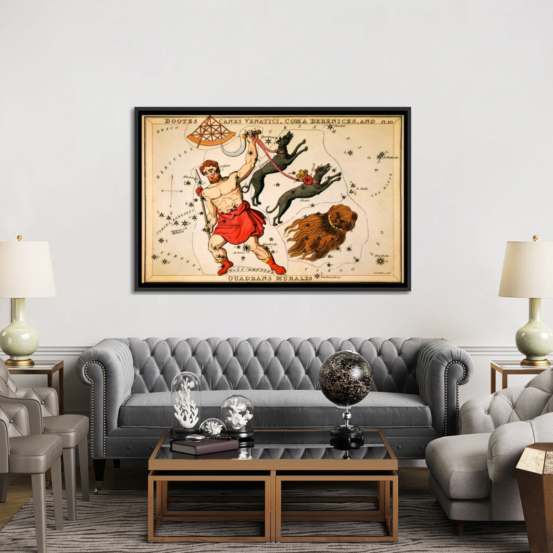 « bottes, cannes venatici, coma berenices et quadrans murale » par impression sur toile Sidney Hall, Toile avec cadre noir