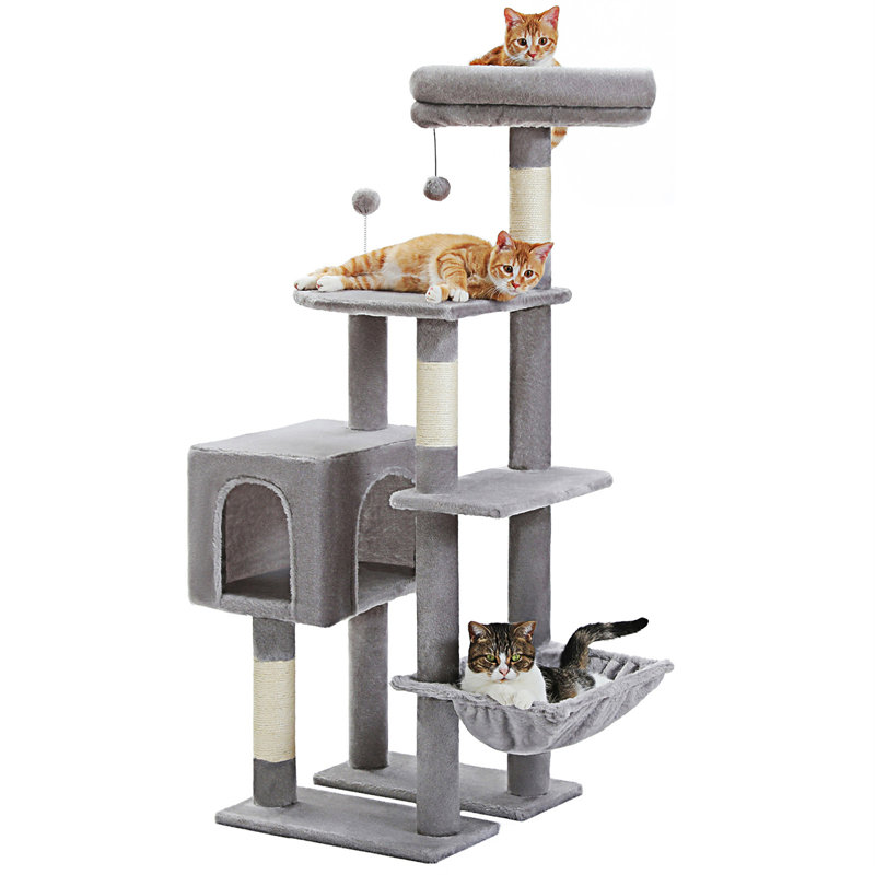 Indoor Cat Tree With Hammock, 2 Perches, Scratching Posts & Large Condo