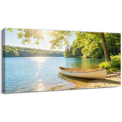  Lac, art mural sur toile, peinture de Lake House, paysage mural relaxant pour salon ou maison d'été, œuvre d'art tendue sur châssis vert et bleu, prête à être accrochée, 20 po x 40 po