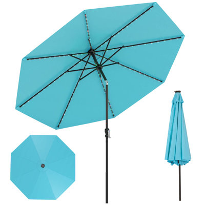 10 FT Solar Patio Umbrella with 96 LED Lights 35° Adjustable Tilt Vented Top