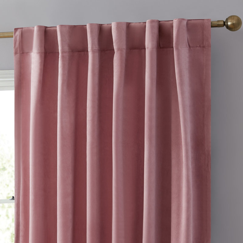 Monroy Velvet Solid Color Curtain Panels Set, Blush Pink, 54" W x 96" L