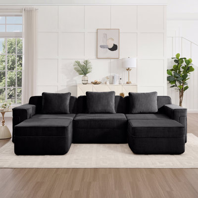 Canapé modulaire modulaire à 3 places sans os, canapé modulaire Cloud avec assise profonde, canapé modulaire moderne à 3 places avec coussins décoratifs et repose-pieds mobile, tissu en velours côtelé