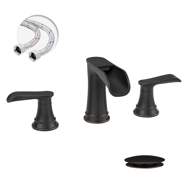 8 po Robinet de salle de bain à 2 poignées Waterfall avec drain escamotable, Bronze huilé
