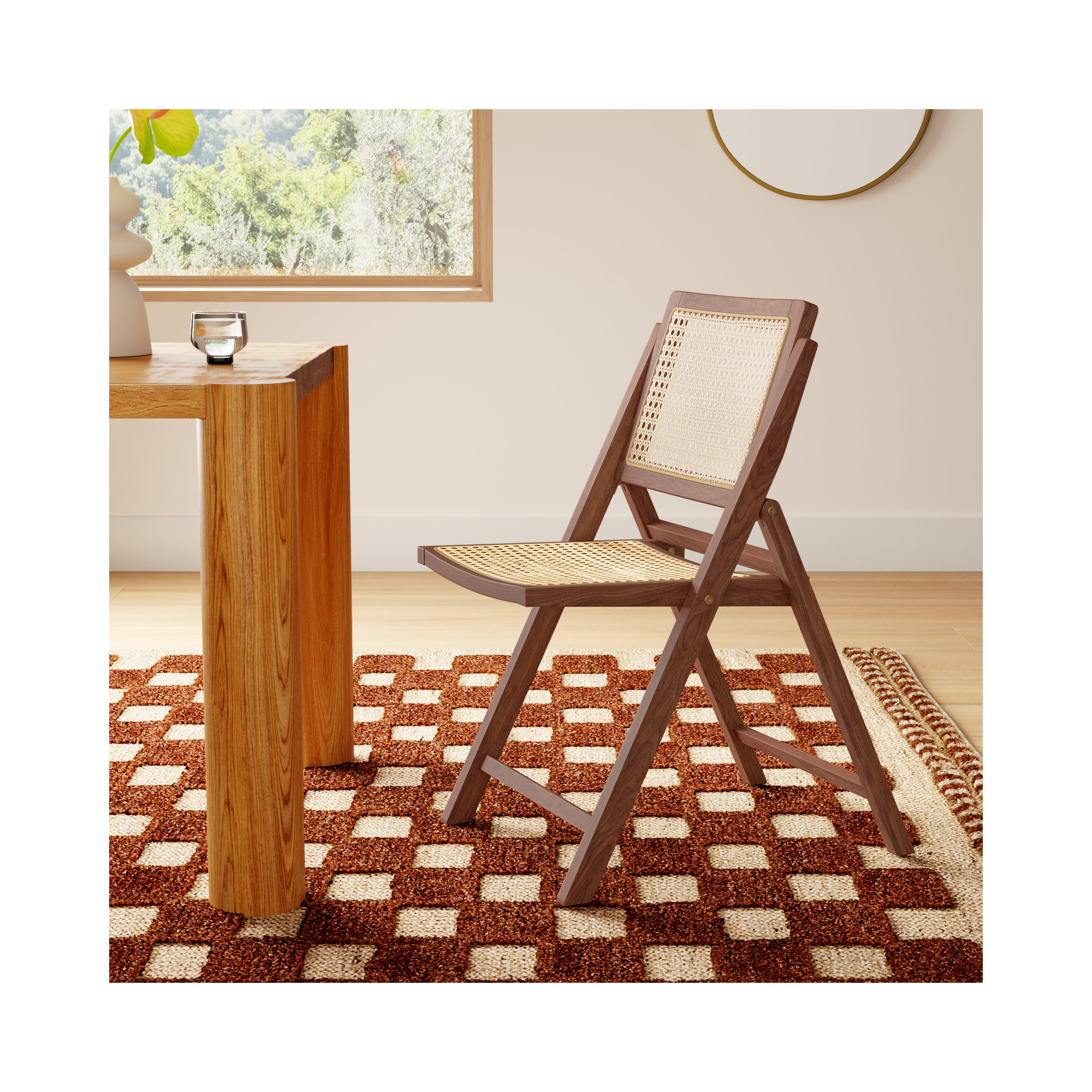 Dan Rattan Folding Dining Chair, Walnut/Natural