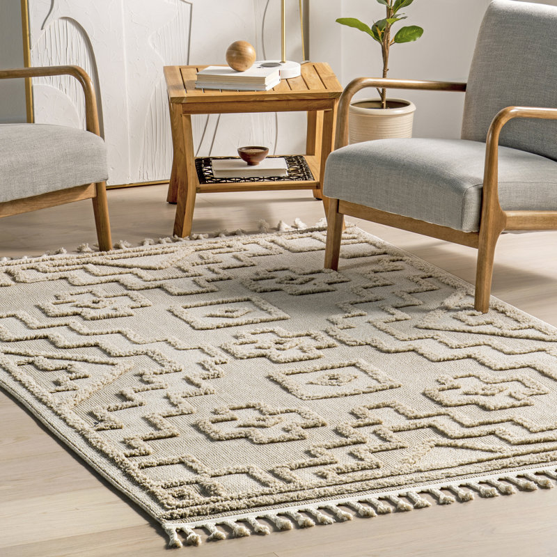 Roslin Moroccan High-Low Tasseled Area Rug, Rectangle 4' x 6'