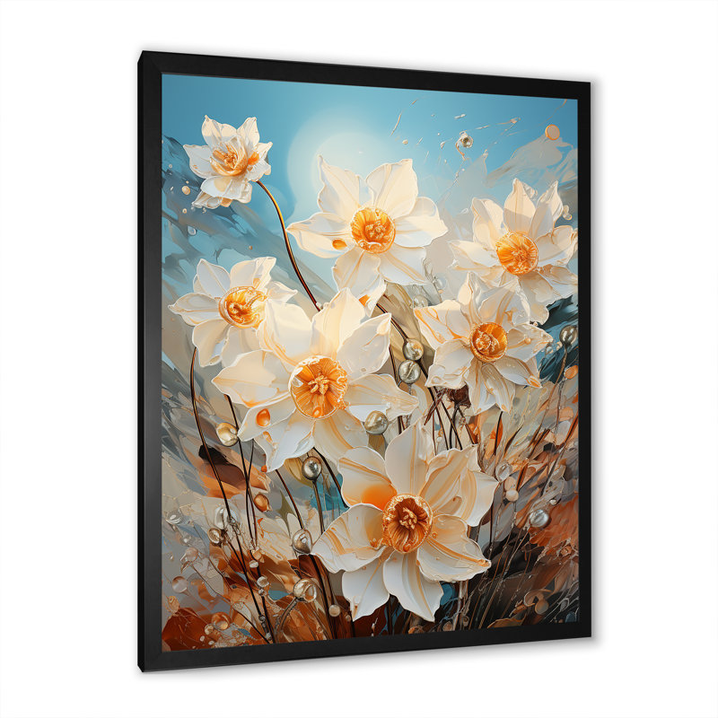 «Daffodils Tranquility Floral Field», reproduction sur toile, H 20 po x l 12 po x P 1 po, Cadre simple noir