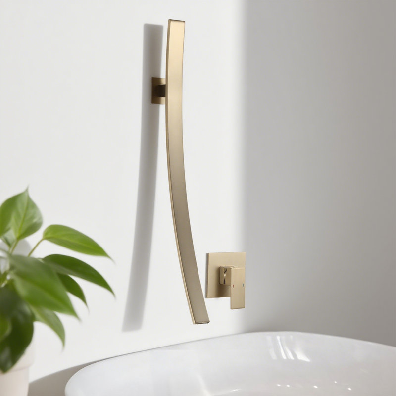Wall Mounted Waterfall Bathroom Sink Faucet With Single Handle And Optional Drain Assembly, Brushed Gold, With Drain