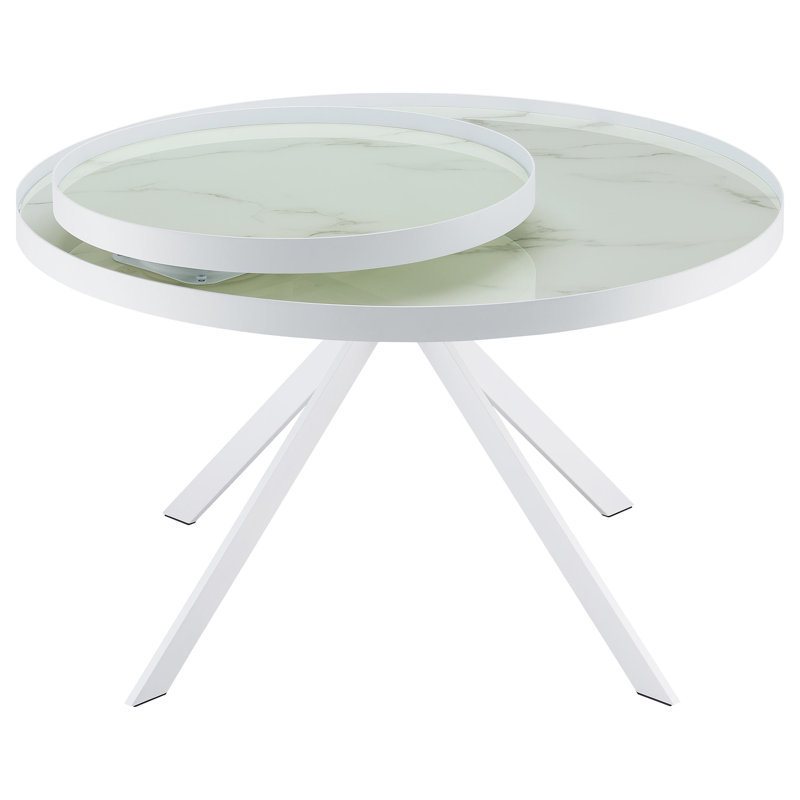 Biggs Round Marble Printed Glass Top Coffee Table, White