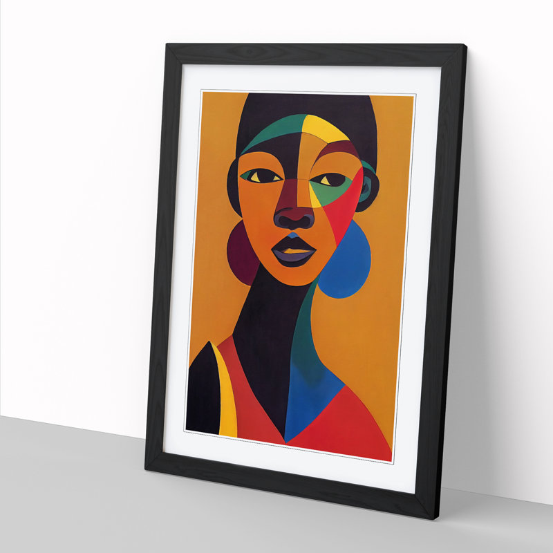 FRM-V0523-52X African Woman Cubism Vol.1 - Single Picture Frame Print, 64cm H x 46cm W x 2cm D, Black Framed