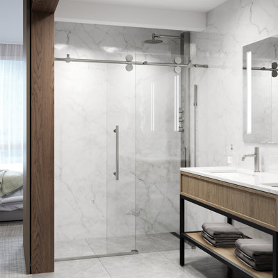 Elan 56-60" W x 74" H Sliding Frameless Shower Door with 3/8" Laminated Glass