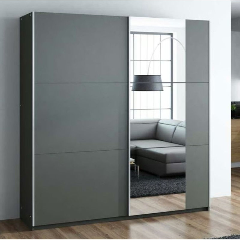 Manufactured Wood Wardrobe, Grey, 215xm H x 150cm W x 65cm D