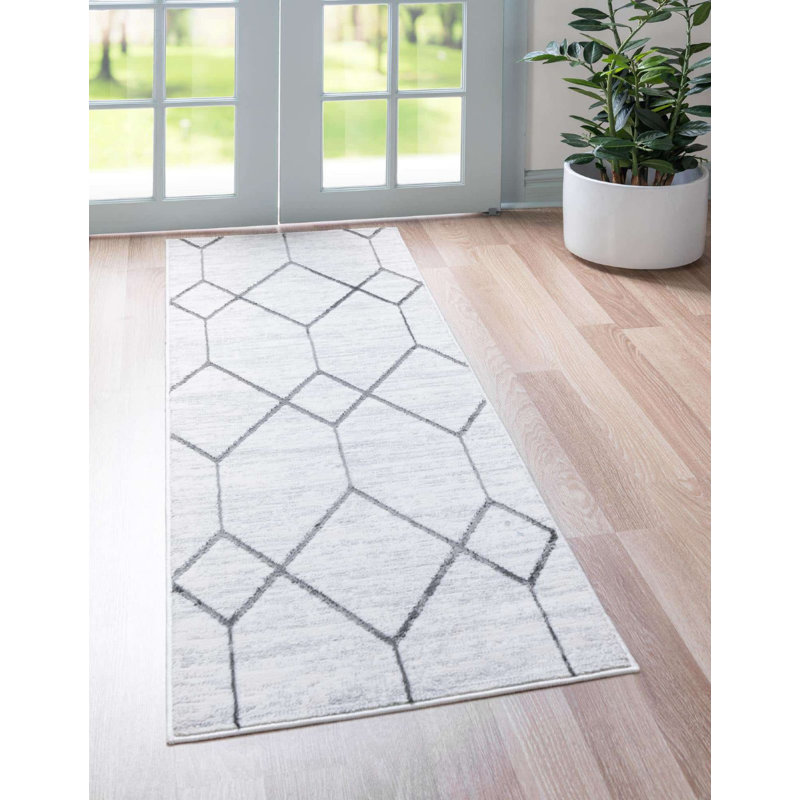 Tapis contemporain Clidy couleur acier, Tapis de couloir 2 pi x 6 pi