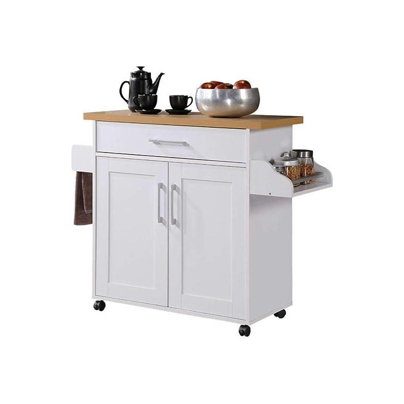 Albizu Wood Kitchen Island, White/Beech