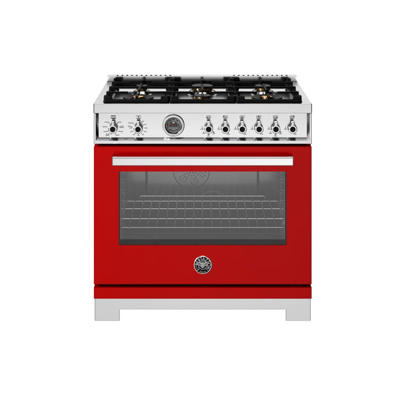 Professional Series Dual-Fuel Range 36" - 6 Brass Burners + Cast-Iron Griddle - Self-Clean Oven, Red