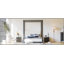 Lit plateforme à baldaquin en bois grand avec tête de lit tapissier, structure noire et tissu blanc