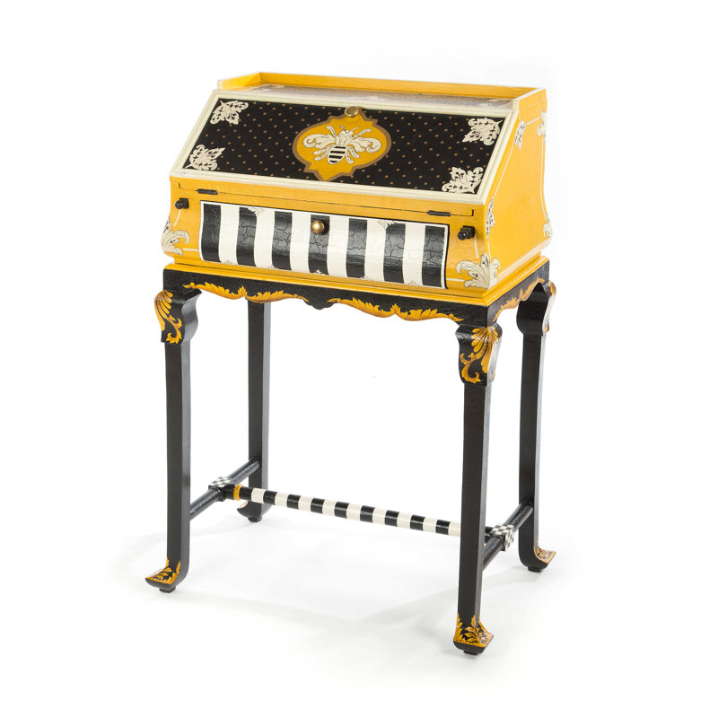 Handpainted Black Worker Bee 28" Writing Desk with Brass Accents