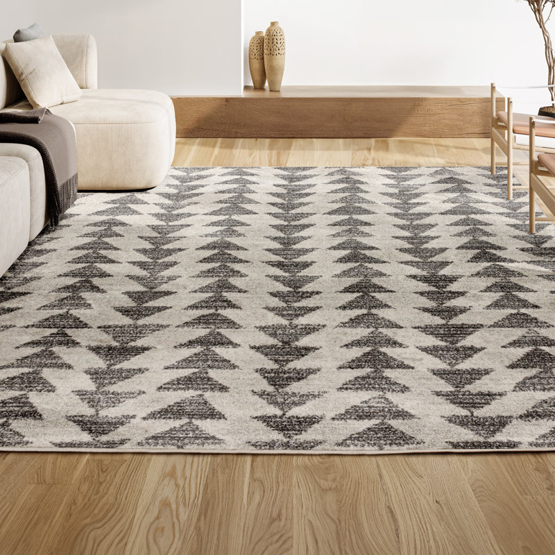 Taos Moroccan Triangle Geometric Cream/Gray Rug, Rectangle 12' x 15'