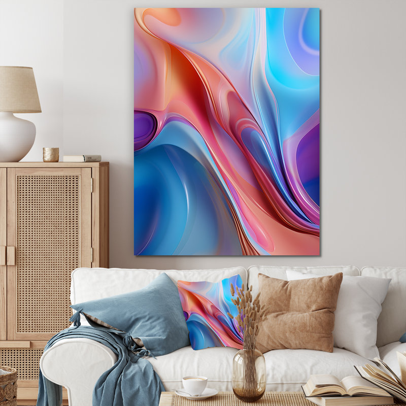 Art mural sur toile abstrait transitionnel bleu et rose III, Toile tendue, H 32 po x l 16 po x P 1 po