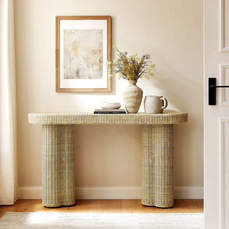 Console ovale Sarova de 59 pouces en rotin naturel, Rotin naturel