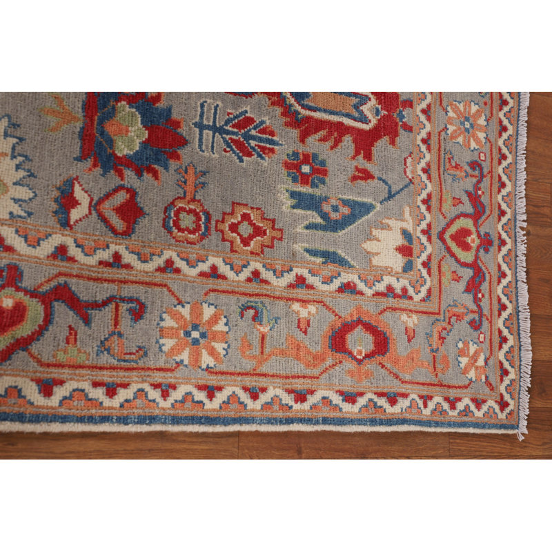Tapis oriental gris à motif géométrique Kazak 5