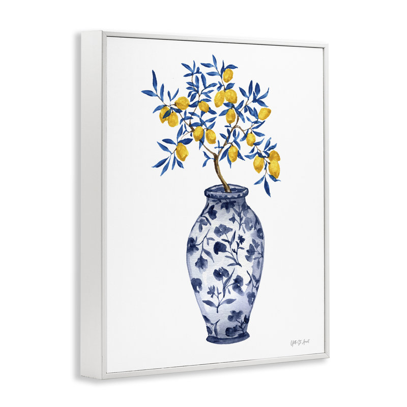 Vase Chinoiserie, citrons, giclée d'art par Yvette St. Amant, Estampe numérique encadrée blanc bord de mer, H 20 po x l 16 po