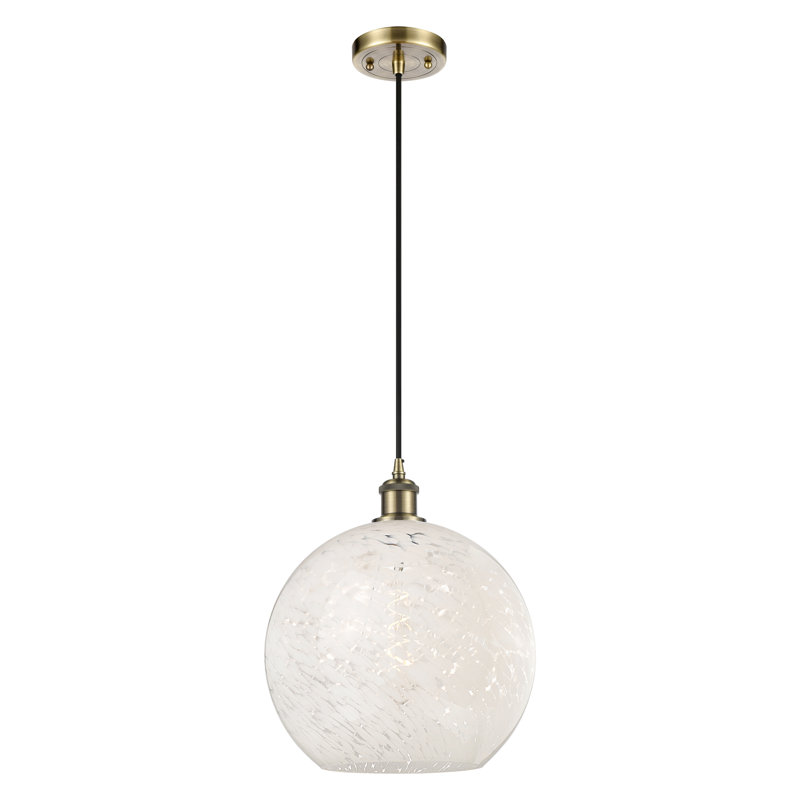 Luminaire suspendu 1 lumière Nathalie, H 13,5 po x l 12 po x P 12 po, Laiton antique