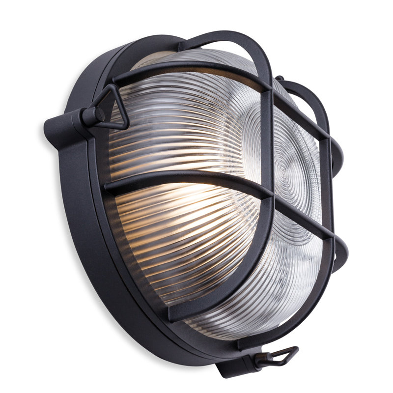 Matte Black 9.44cm H Ribbed Glass Outdoor Bulkhead Light