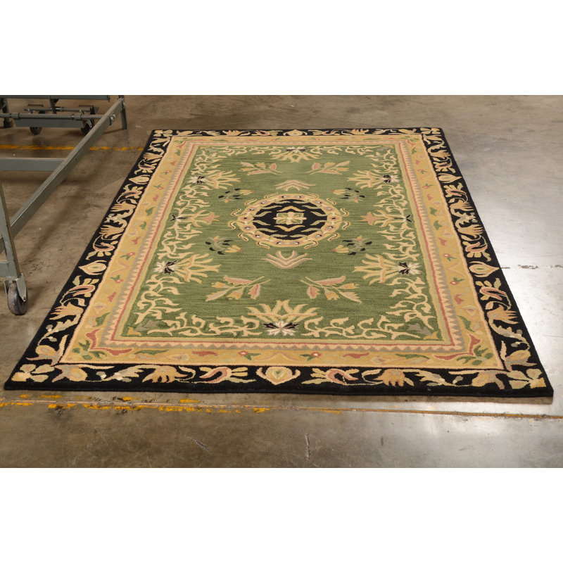 Tapis vert / noir / beige en laine touffeté à la main Cofi, Rectangle 2 pi x 3 pi