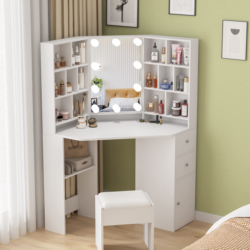 Ensemble de meuble-lavabo de coin 46,1 "avec tabouret et miroir, Blanc