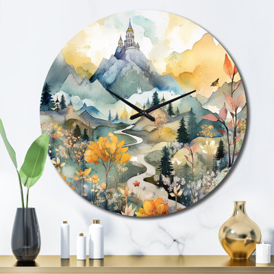 Horloge murale jaune et bleu sarcelle en métal
