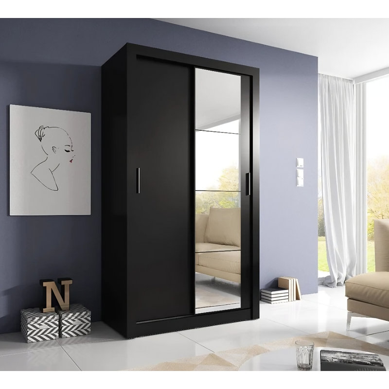 Tourville 2 Door Manufactured Wood Wardrobe, Black, 215cm H x 120cm W x 60cm D
