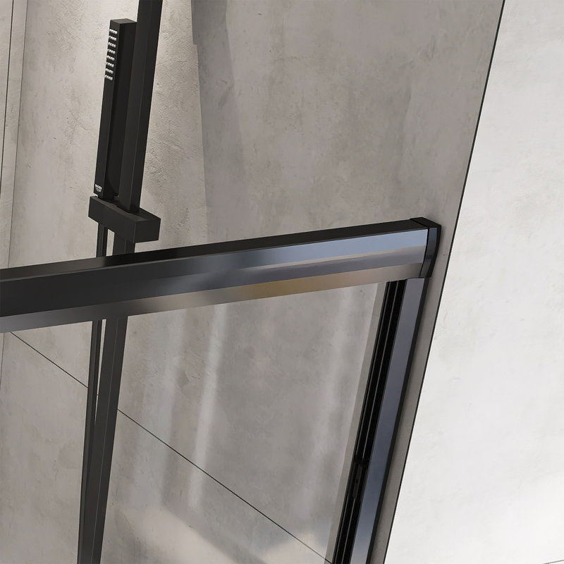 56-60 " W X 72" H Aluminum Frame Double Sliding Shower Door With Tempered Glass And Explosion Proof Film, Matte Black