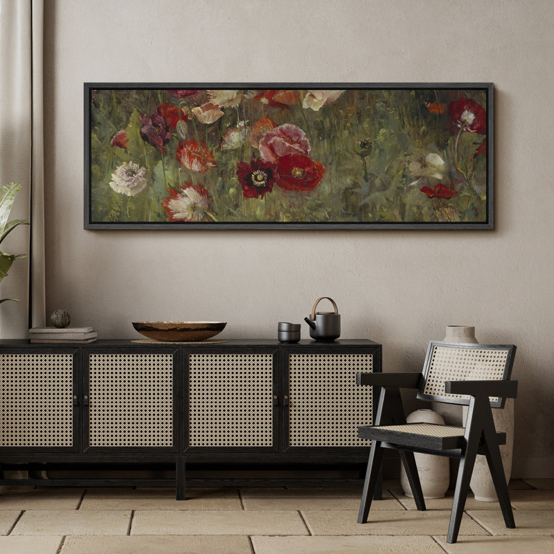 Champ de fleurs vibrantes, art moderne, H 20 po x l 60 po, Noir