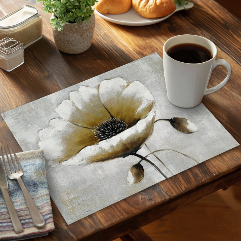 Modern Beige Flower Botanical White Polyester Placemat