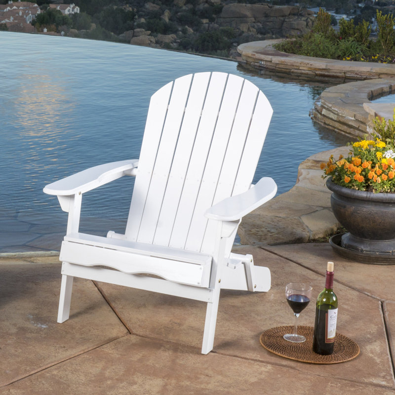 Clariandra Folding Acacia Wood Adirondack Chair with Slatted Back, White